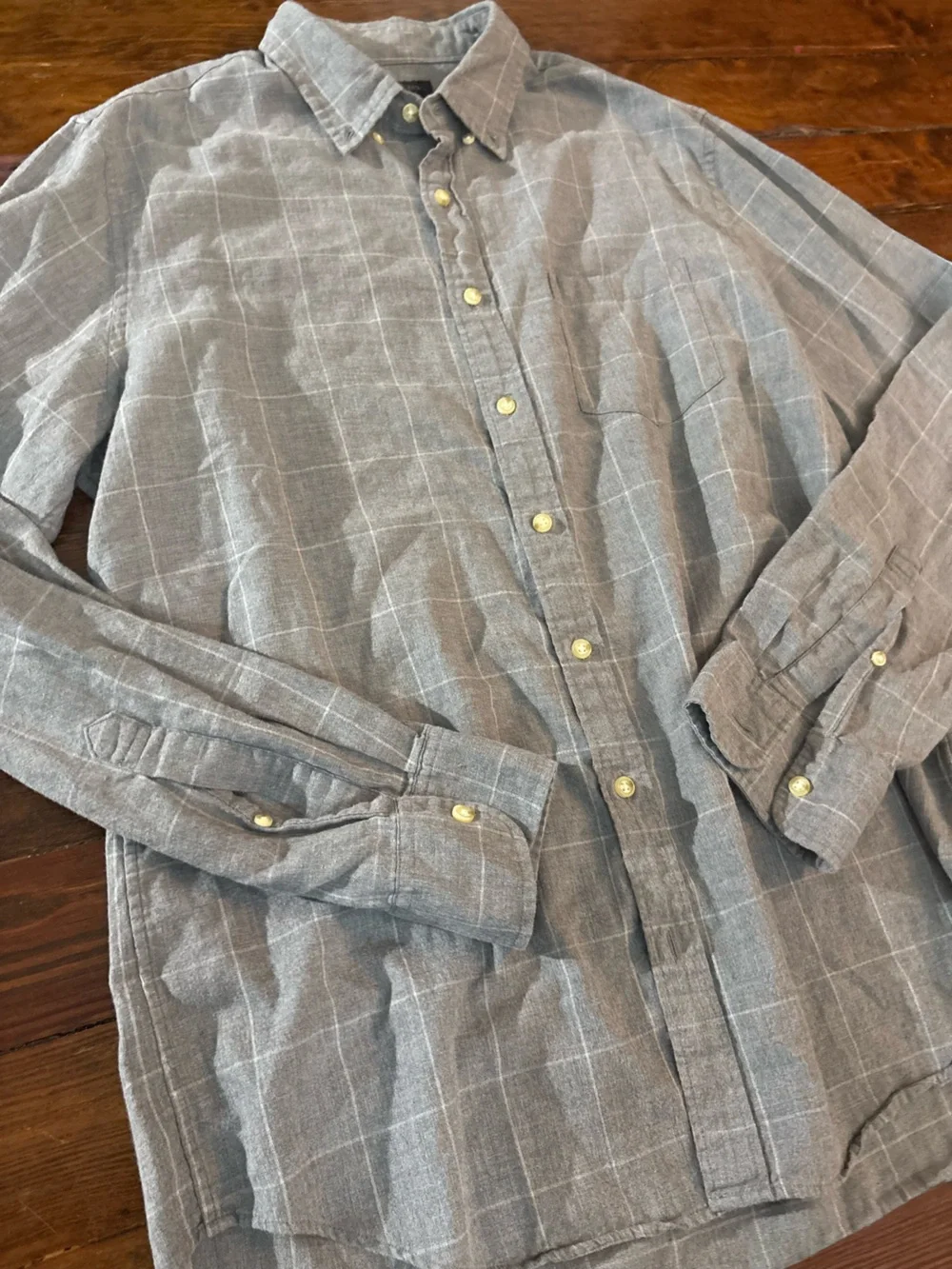 J. Crew gray white square long sleeve button down shirt size L tall